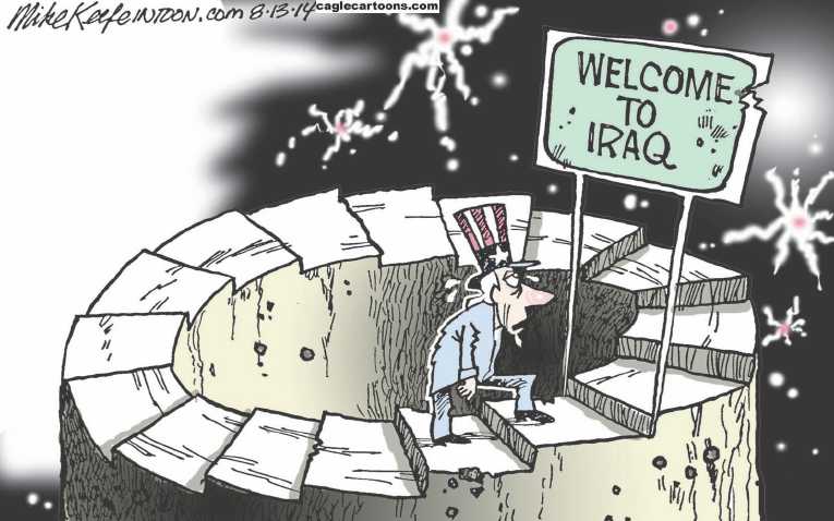 Political/Editorial Cartoon by Mike Keefe, Denver Post on Iraq Battles for Survival