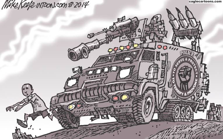 Political/Editorial Cartoon by Mike Keefe, Denver Post on “Military Tactics Required”