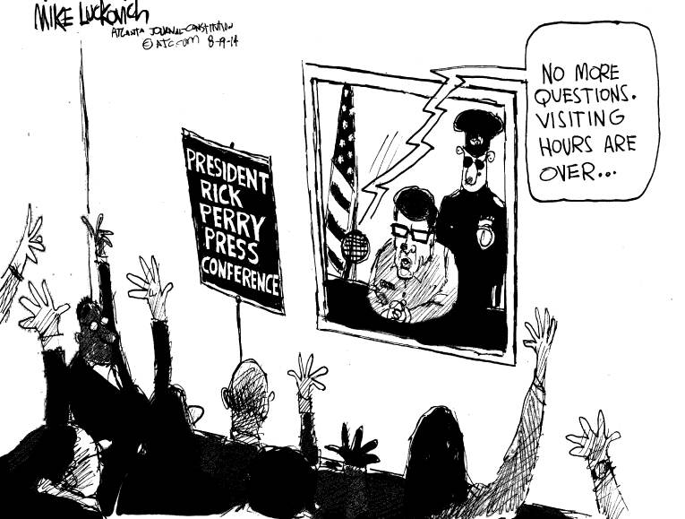 Political/Editorial Cartoon by Mike Luckovich, Atlanta Journal-Constitution on Rick Perry Indicted