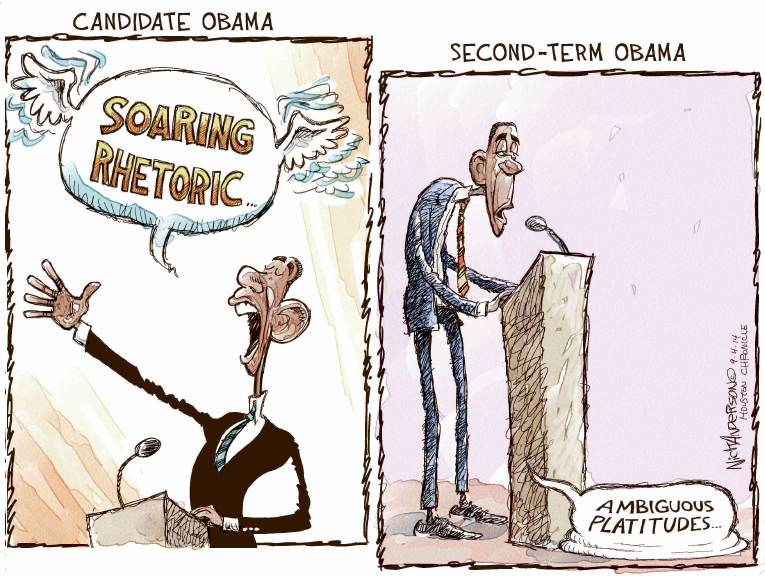 Political/Editorial Cartoon by Nick Anderson, Houston Chronicle on Obama Staying Cool