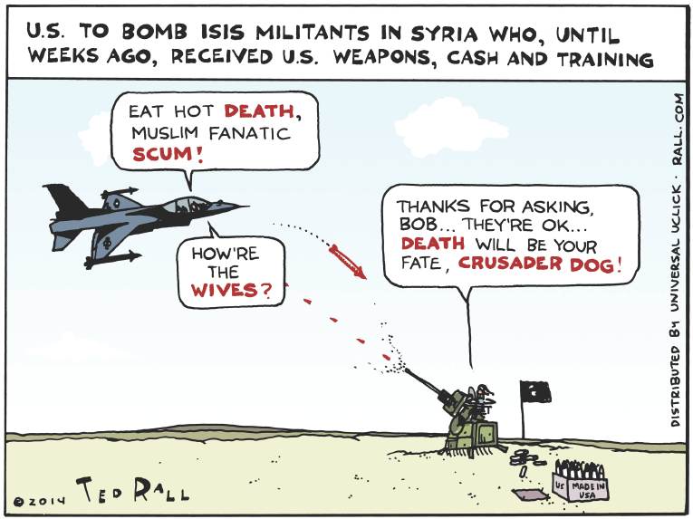 Political/Editorial Cartoon by Ted Rall on War Racks Middle East