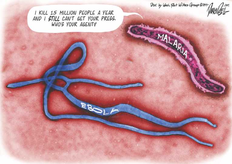 Political/Editorial Cartoon by Darrin Bell, Washington Post Writers Group on Ebola Strikes Three in Dallas