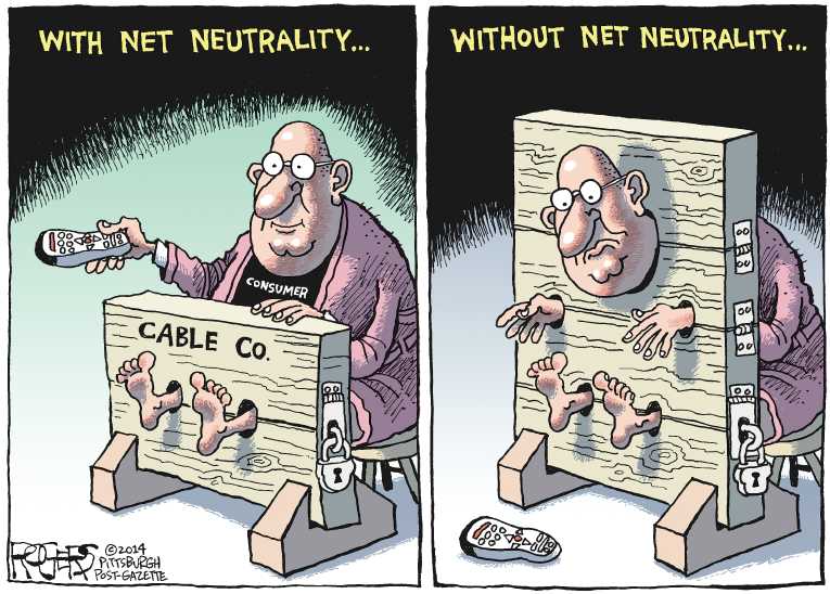Political/Editorial Cartoon by Rob Rogers, The Pittsburgh Post-Gazette on Net Neutrality Rules Considered