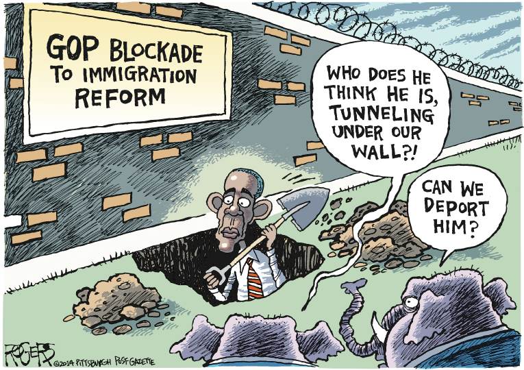 Political/Editorial Cartoon by Rob Rogers, The Pittsburgh Post-Gazette on Obama Weighs Immigration Options