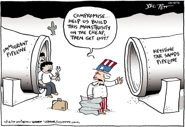 Political/Editorial Cartoon by Joel Pett, Lexington Herald-Leader, CWS/CartoonArts Intl. on Keystone Bill Vote Fails