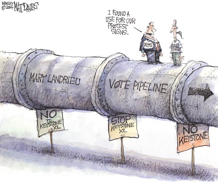 Political/Editorial Cartoon by Matt Davies, Journal News on Keystone Bill Vote Fails