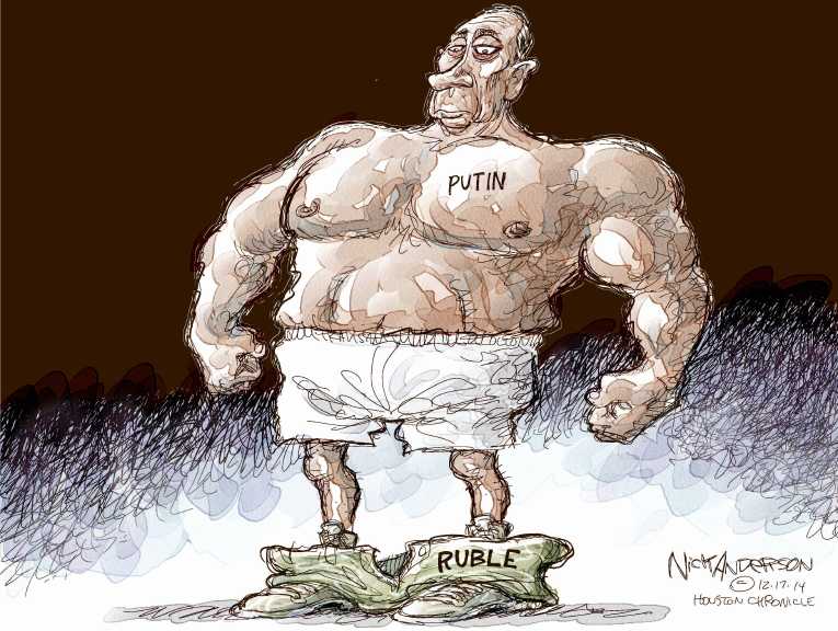 Political/Editorial Cartoon by Kirk Anderson on Ruble Crashes