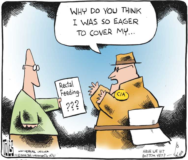 Political/Editorial Cartoon by Tom Toles, Washington Post on Torture Report Shocks Nation, World