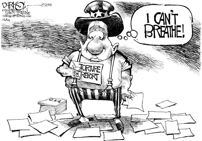 Political/Editorial Cartoon by John Darkow, Columbia Daily Tribune, Missouri on Torture Report Shocks Nation, World