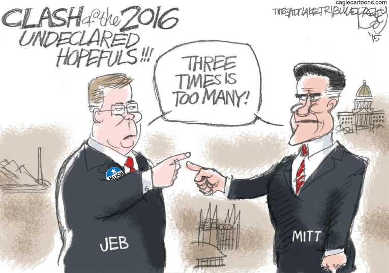 Political/Editorial Cartoon by Pat Bagley, Salt Lake Tribune on 2016 Presidential Race Underway