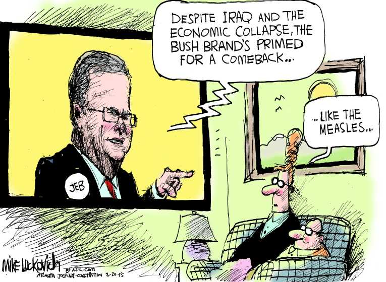 Political/Editorial Cartoon by Mike Luckovich, Atlanta Journal-Constitution on Jeb Bush Leads Pack