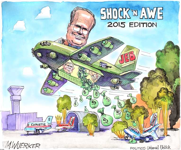 Political/Editorial Cartoon by Matt Wuerker, Politico on Jeb Bush Leads Pack