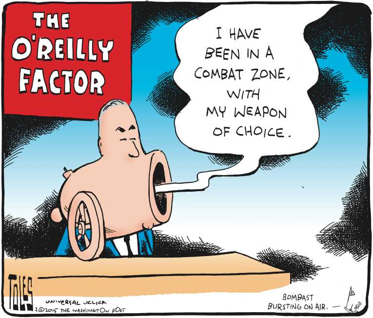 Political/Editorial Cartoon by Tom Toles, Washington Post on Bill O’Reilly Upset