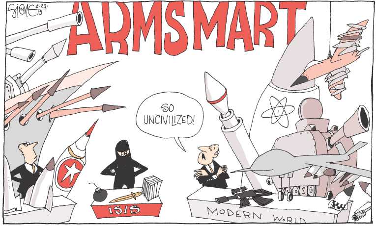 Political/Editorial Cartoon by Signe Wilkinson, Philadelphia Daily News on US Outraged at ISIS Tactics