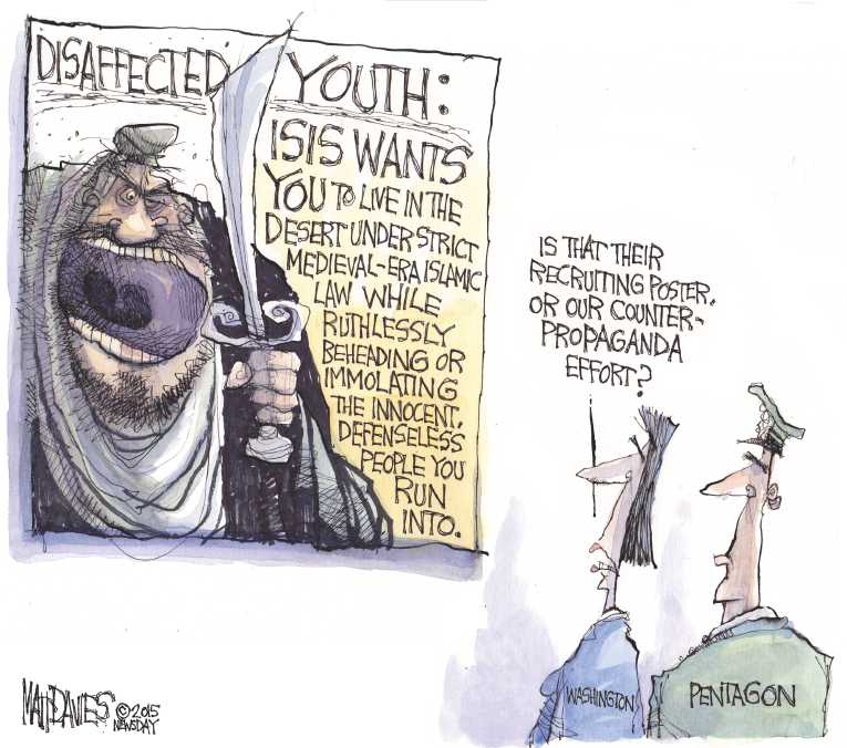 Political/Editorial Cartoon by Matt Davies, Journal News on US Outraged at ISIS Tactics