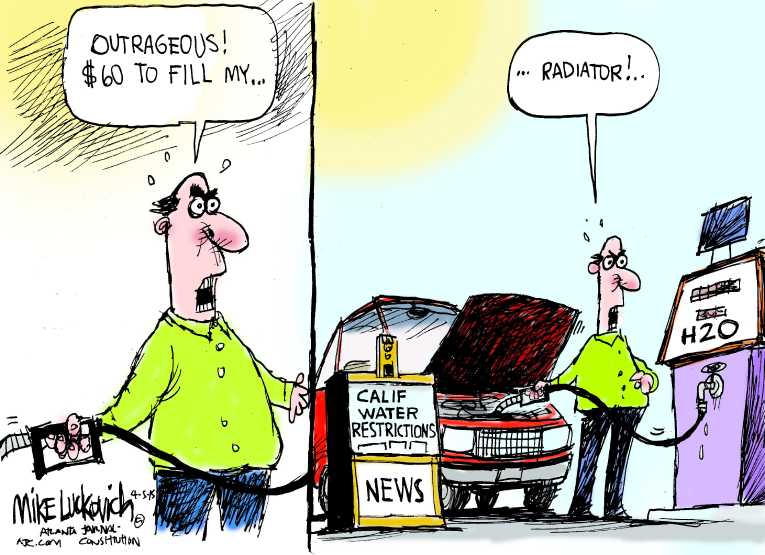 Political/Editorial Cartoon by Mike Luckovich, Atlanta Journal-Constitution on California Imposes Water Restrictions