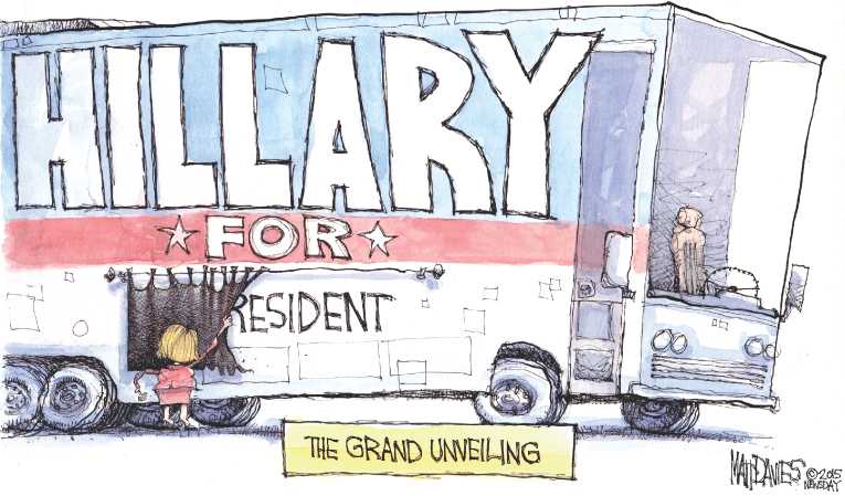 Political/Editorial Cartoon by Matt Davies, Journal News on Clinton Announces Candidacy