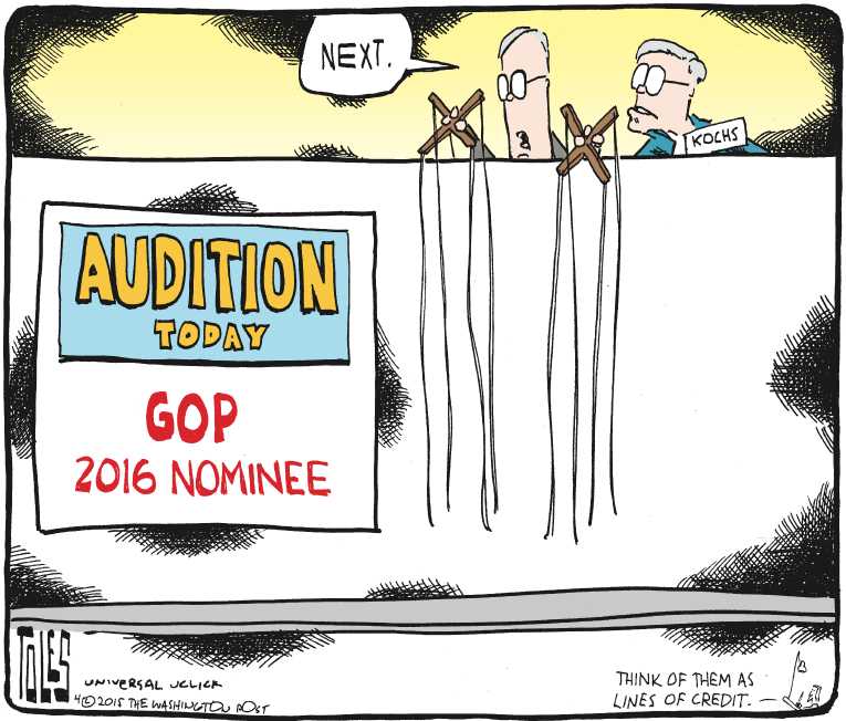 Political/Editorial Cartoon by Tom Toles, Washington Post on Money to Play Key Role in 2016
