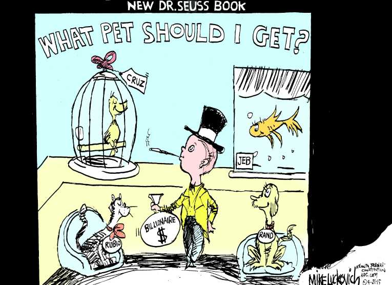 Political/Editorial Cartoon by Mike Luckovich, Atlanta Journal-Constitution on Money to Play Key Role in 2016