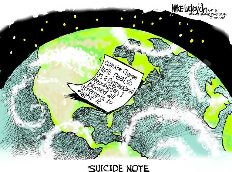 Political/Editorial Cartoon by Matt Davies, Journal News on Planet Celebrates Earth Day
