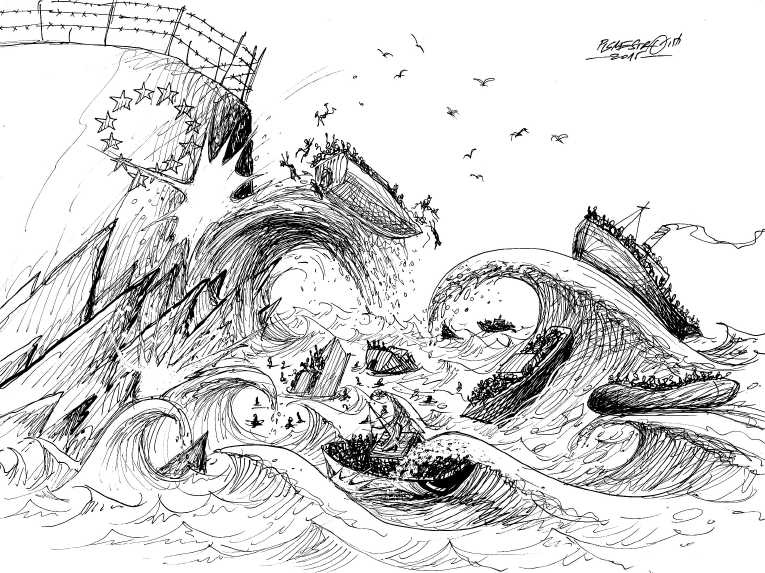 Political/Editorial Cartoon by Petar Pismestrovic, Kleine Zeitung, Austria on 700 Feared Dead in Mediterranean