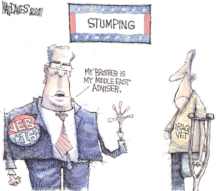 Political/Editorial Cartoon by Matt Davies, Journal News on Jeb Bush Stumbles Over Iraq