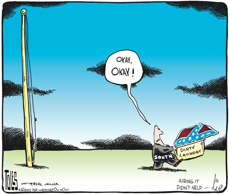 Political/Editorial Cartoon by Tom Toles, Washington Post on Confederate Flag Debate Intensifies
