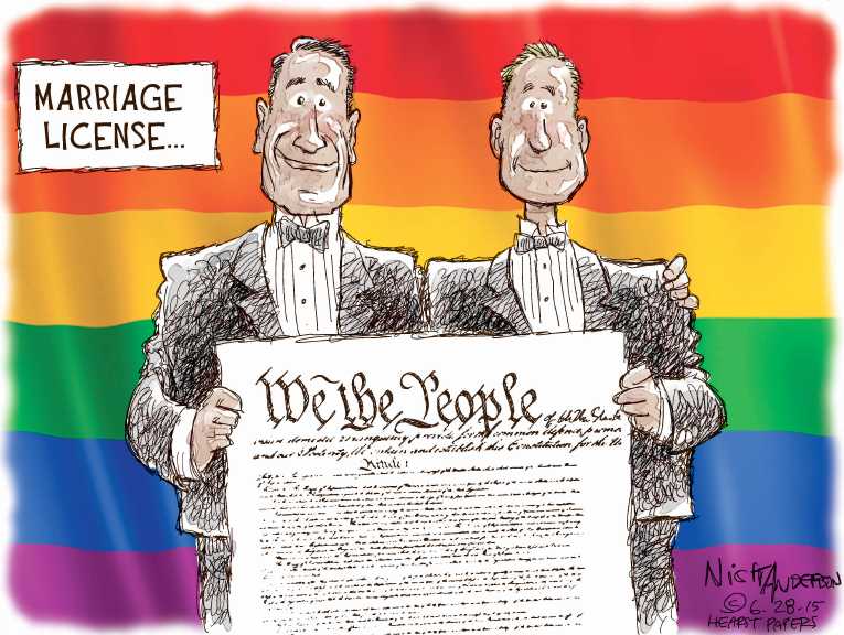 Political/Editorial Cartoon by Nick Anderson, Houston Chronicle on Court Rules for Same-sex Marriage