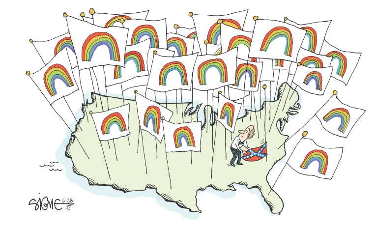 Political/Editorial Cartoon by Signe Wilkinson, Philadelphia Daily News on Court Rules for Same-sex Marriage