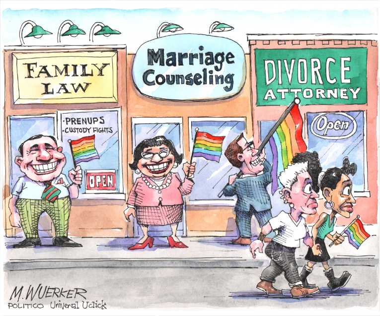 Political/Editorial Cartoon by Matt Wuerker, Politico on Court Rules for Same-sex Marriage