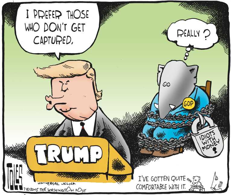 Political/Editorial Cartoon by Tom Toles, Washington Post on Trump Ridicules McCain