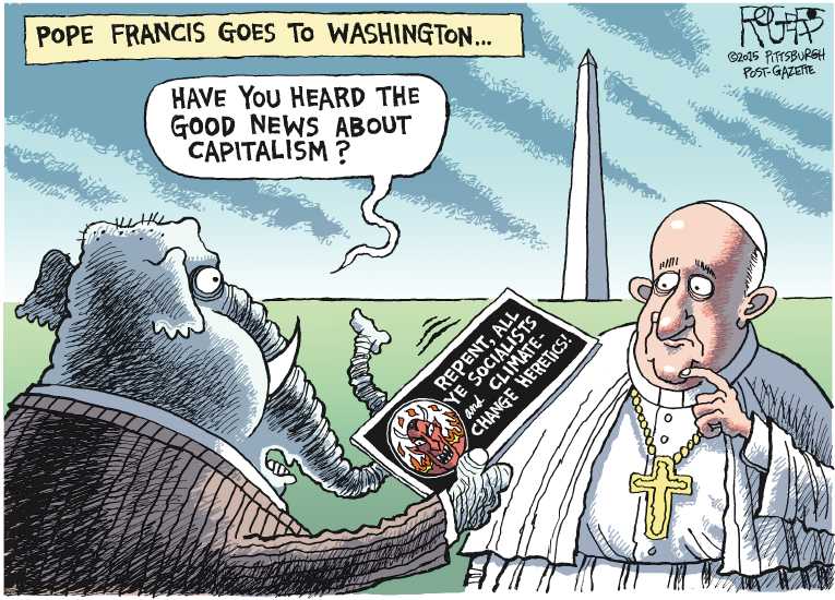 Political/Editorial Cartoon by Rob Rogers, The Pittsburgh Post-Gazette on Pope Visits Congress