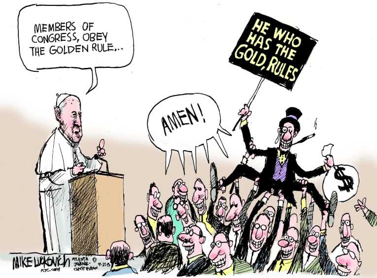 Political/Editorial Cartoon by Mike Luckovich, Atlanta Journal-Constitution on Pope Visits Congress