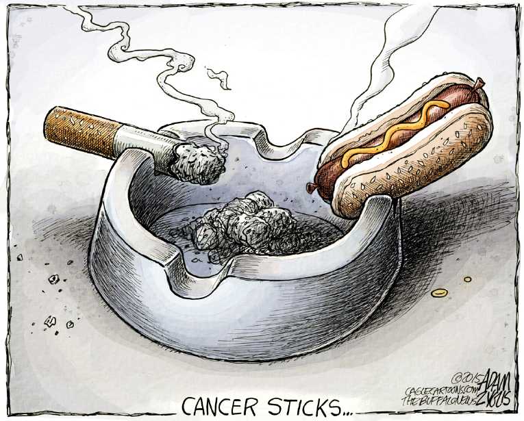Political/Editorial Cartoon by Adam Zyglis, The Buffalo News on Meats Declared Carcinogenic