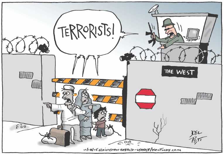Political/Editorial Cartoon by Joel Pett, Lexington Herald-Leader, CWS/CartoonArts Intl. on Refugee Solution Sought