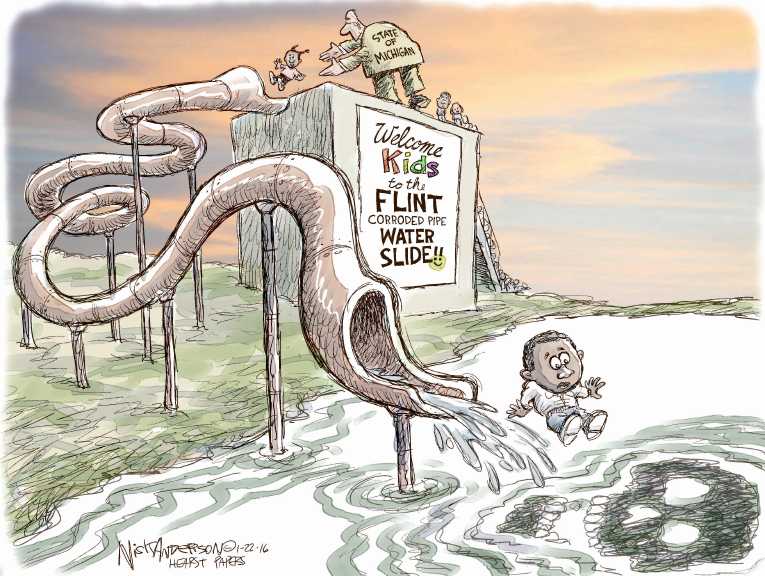 Political/Editorial Cartoon by Nick Anderson, Houston Chronicle on Flint Residents Poisoned