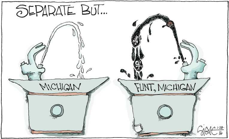 Political/Editorial Cartoon by Signe Wilkinson, Philadelphia Daily News on Flint Residents Poisoned
