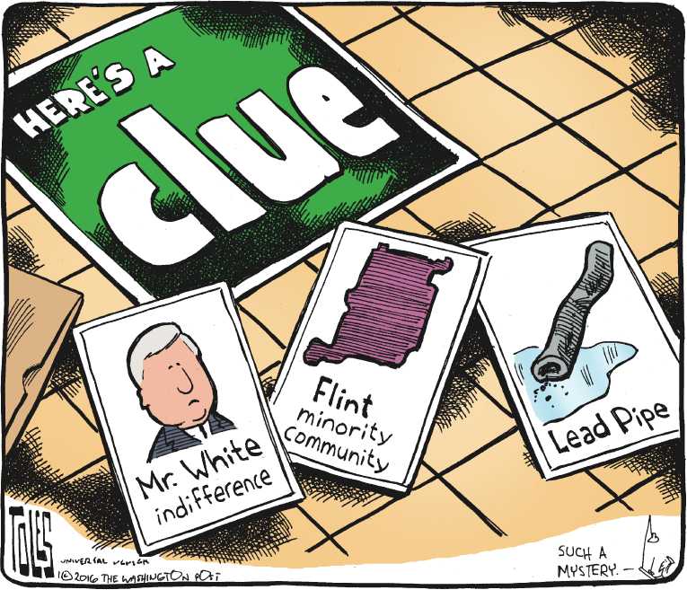 Political/Editorial Cartoon by Tom Toles, Washington Post on Flint Residents Poisoned