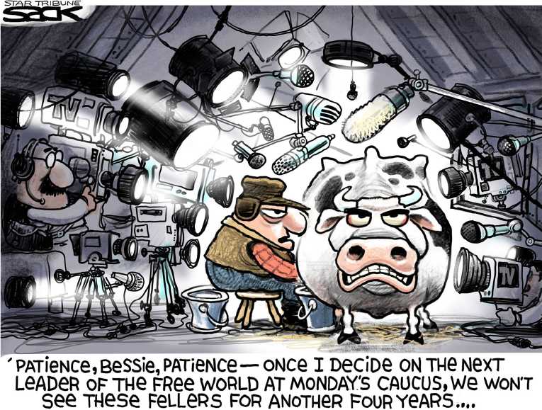 Political/Editorial Cartoon by Steve Sack, Minneapolis Star Tribune on Iowa Prepares for Big Day