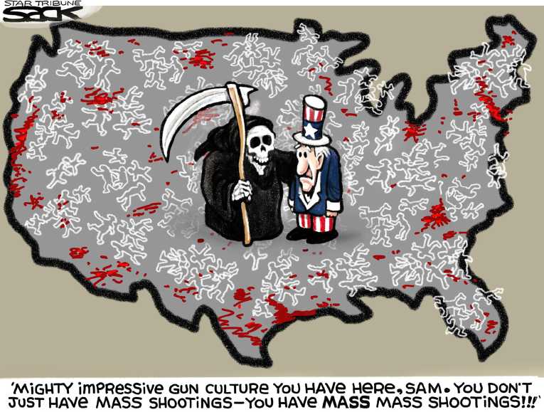 Political/Editorial Cartoon by Steve Sack, Minneapolis Star Tribune on Killer Rampage