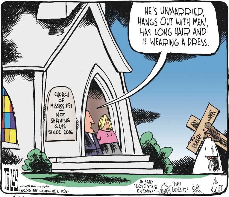 Political/Editorial Cartoon by Tom Toles, Washington Post on North Carolina Not Gay