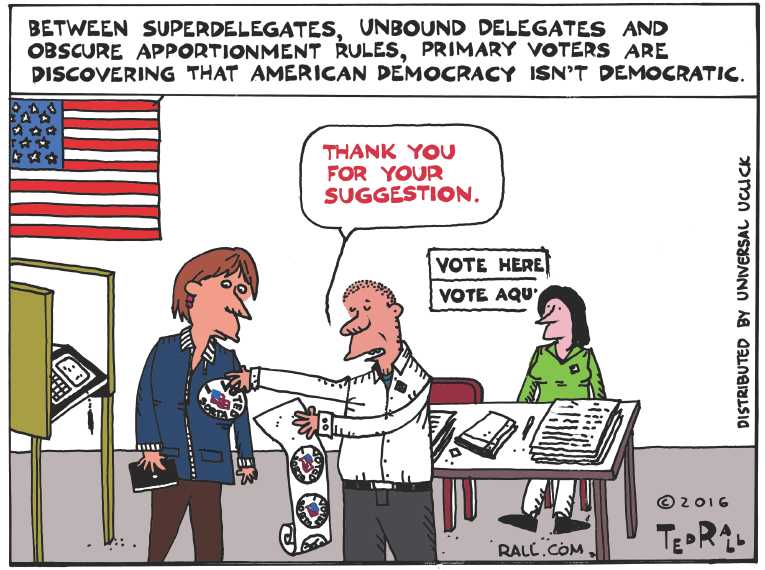Political/Editorial Cartoon by Ted Rall on Voters Disenfranchised