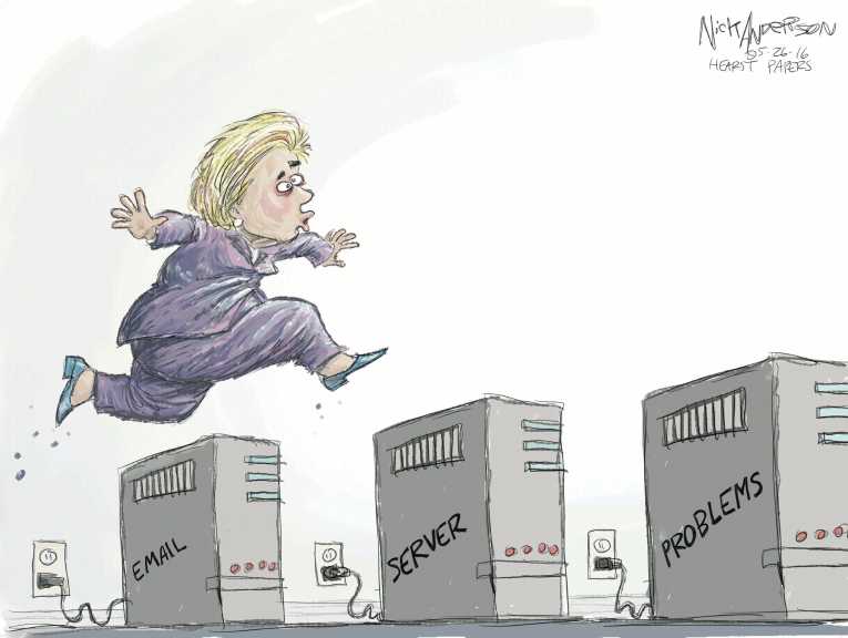 Political/Editorial Cartoon by Nick Anderson, Houston Chronicle on Clinton Wobbling