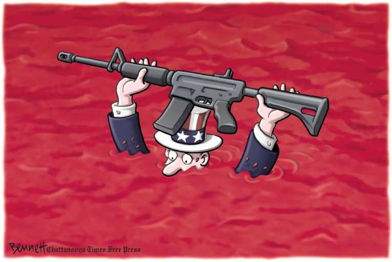 Political/Editorial Cartoon by Clay Bennett, Chattanooga Times Free Press on Congress Rejects Gun Bills