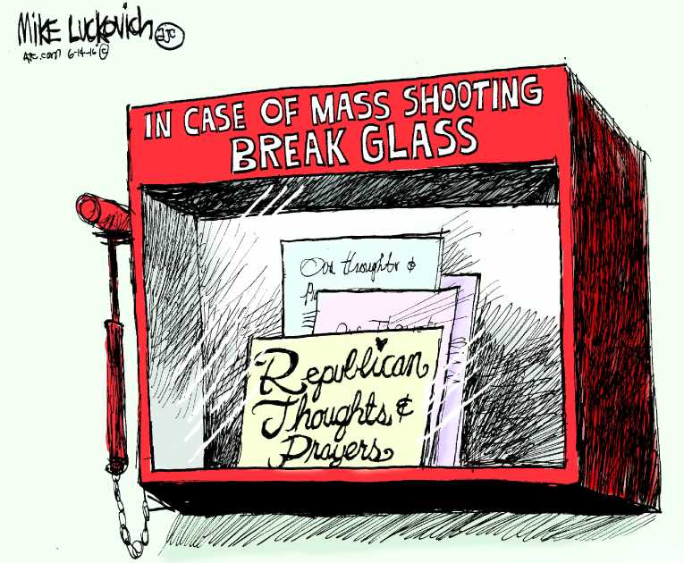 Political/Editorial Cartoon by Mike Luckovich, Atlanta Journal-Constitution on Congress Rejects Gun Bills