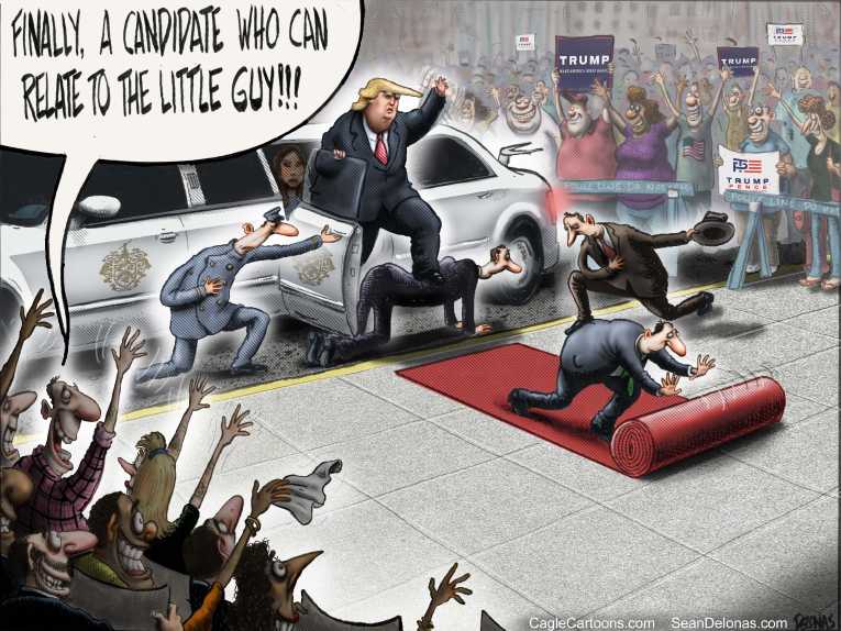 Political/Editorial Cartoon by Sean Delonas, CagleCartoons.com on Trump Hits Hard