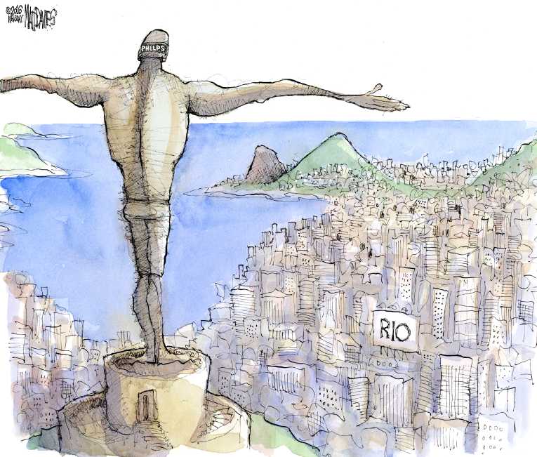 Political/Editorial Cartoon by Matt Davies, Journal News on Heroes Galore at Olympics
