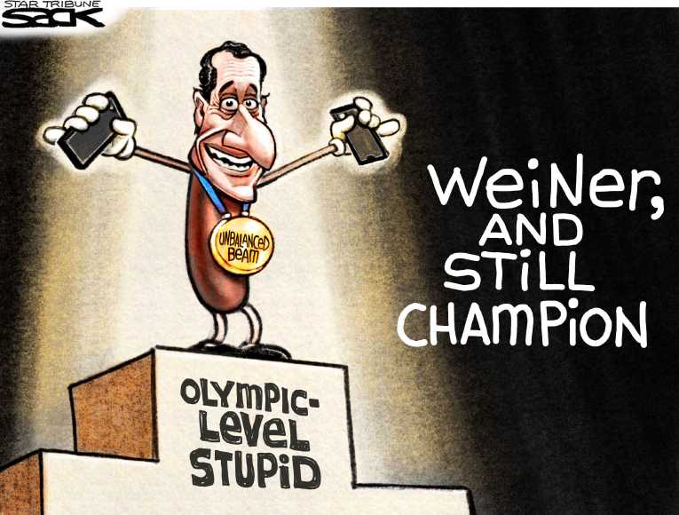 Political/Editorial Cartoon by Steve Sack, Minneapolis Star Tribune on Weiner Does It Again