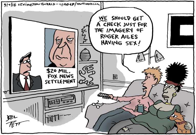 Political/Editorial Cartoon by Joel Pett, Lexington Herald-Leader, CWS/CartoonArts Intl. on Fox, Carlson Settle for $20M