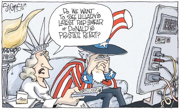 Political/Editorial Cartoon by Signe Wilkinson, Philadelphia Daily News on Race Grows Even Tighter